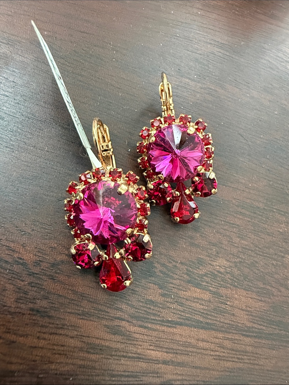 Mariana Rose Gold Pink and Red Crystal Drop Earrings - Vibrant Fuchsia Statement